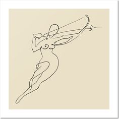 a line drawing of a woman flying through the air