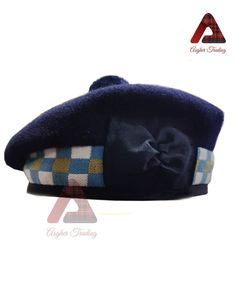 Scottish military headwear Navy Blue Dark Wool Balmoral bonnet Hat With Tan Blue and White Diced Tam o' Shanter Kilt caps Bonnet Caps Celtic Hat. Our Diced Balmoral are made of 100% Navy Blue Dark wool. Equally appreciated by men and women.  Costume Caps Sizes And orders of Different Wool Colors And Matching Diced Order Are Very Welcome.  This Handmade Fully Lined Balmoral with 2 straight hanging black polyester strips is an essential accessory to your parade outfit or family tartan kilts. Glengarry & Balmorals Caps Badges and Hackles are available in wide range of selection. Please measure your head and consult the chart below. Use a soft, flexible tape measure and measure around your head just above the ears. Measure comfortably, not too tight. Navy Flat Cap For Winter, Adjustable Blue Bonnet Cap, Blue Adjustable Cap-style Costume Hats, Adjustable Blue Cap Costume Hats And Headpieces, Blue Flat Cap - One Size Fits Most, Adjustable Blue Bonnet, Adjustable Blue Cloche Cap, Blue Flat Cap One Size Fits Most, Blue Flat Cap One Size