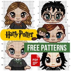 Today I’m going to share with you the cute and simplest cross-stitch patterns with the plots of the famous Harry Potter book characters. Crochet Harry Potter, Harry Potter Blanket, Harry Potter Bookmark, Small Images, Harry Hermione