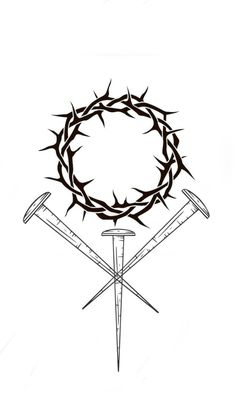 a crown of thorns with two crossed swords