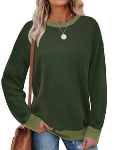 PRICES MAY VARY. ✦Unique Design: Color Block Ribbed Trim tops, crewneck sweatshirt loose fit, lightweight cozy sweaters, long sleeve comfy shirts. The contrasting trim makes it easy to show your unique personal fashion charm. ✦Match: The versatile sweatshirts are easy to pair with jeans, leggings, shorts, slacks, skirts, boots and sneakers for fashion or casual look. It can be worn alone or as a layer under the coat in winter. ✦Occasion: The tunic sweaters is an ideal choice for your friends, fa Casual Shirt For Holiday, Affordable Casual Long Sleeve Top For Fall, Cheap Fall Long Sleeve Top For Women, Cheap Casual Tops For Leisure, Womens Tunic Sweaters, Long Tops For Leggings Comfy, Sweaters For Women Over 40, Lightweight Womens Sweaters, Womens Long Sleeve Tshirts