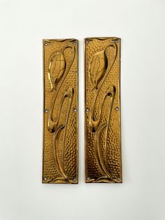 pair of brass door handles on white background