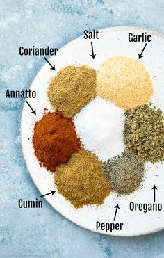 an image of spices on a plate labeled in different types of seasoning powders