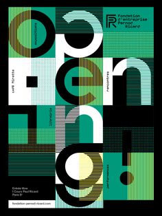 an abstract poster with green and black squares on it, including the letters gn