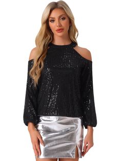 Shop Allegra K for sequin sparkle glitter long sleeve cold shoulder party tops you are looking for, get more women's blouses for yourelf. Order now! Free Returns! Sequin Halter, Halter Tank Top, Halter Tank, Stylish Top, Sparkles Glitter, Party Tops, Sequin Top, Casual Blouse, Shop Blouses