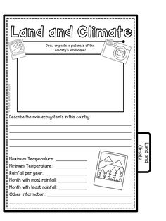 the land and climate worksheet for students to practice their skills on how to use it