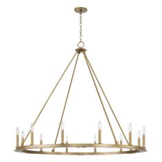 a large brass chandelier with six lights hanging from the bottom and four arms