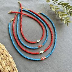 🌟 Designed for those who like to be original and looking for unique jewelry  ✅ 2 colours of beads are available ; blue and red 🍀 Handmade, adjustable bead necklace that you can use either alone or in combination with other necklaces 🎁 It is suitable for every day , it can also be purchased as a perfect gift for special days like Valentine's Day, Mother's Day, Christmas or Birthday gift 🧿 Turkish evil eye  The evil eye symbolizes protection from bad energy and envy in Turkish and Middle Eastern culture The evil eye bead is believed to bring good vibes and good luck, we hope it will give you the same feeling! 📦 Packing :  All necklaces are carefully packaged in jewelry pouches, you can keep the pouches as you wish for future use 📬 Shipping : Each package of jewelry is already prepared Beads Necklace With Evil Eye, Red Evil Eye Beaded Necklace, Protection From Bad Energy, Eastern Culture, Middle Eastern Culture, Bad Energy, Turkish Evil Eye, Gifts For My Girlfriend, Evil Eye Jewelry