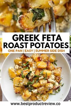 Greek Feta Roast Potatoes Dinner Feta Recipes, Greek Feta Roasted Potatoes, One Dish Rice Meals, Potato Feta Bake, Mediterranean Sides Recipes, Simple Fresh Dinner Recipes, Healthy Side With Burgers, Vegetarian Recipes Side Dishes, Branzino Side Dishes