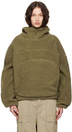 380 gsm polyester sherpa fleece hoodie. · Paneled construction · Zip-vent at hood · Zip kangaroo pocket · Bungee-style drawstring at hem · Dropped shoulders · Ripstop patches at elbows · Elasticated cuffs Supplier color: Laurel Layered Winter Outfits, Entire Studios, Studio Green, Casual Leather Shoes, Sherpa Jacket, Cotton Hoodie, Shearling Jacket, Sherpa Fleece, Light Jacket