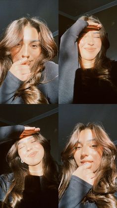 four pictures of a woman with long hair