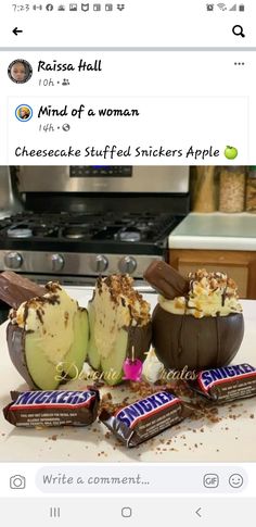 an image of chocolate covered desserts on the counter with tweezers in them