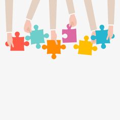 several people holding colorful puzzle pieces in the shape of four hands, with one missing