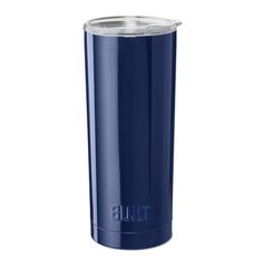 the blue tumbler is shown on a white background