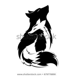 black and white silhouette of a fox