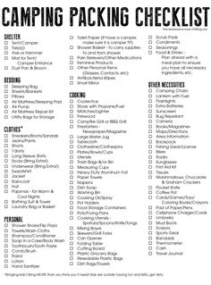 a camping checklist with the words camping packing checklist written in black and white