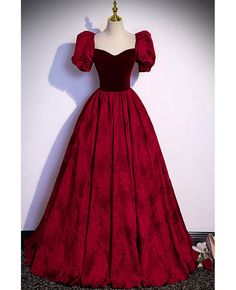 Ballgown Prom Dress, Poofy Dresses, Pretty Frocks, Fancy Gowns, Fairytale Fashion, Prom Dress Evening, Burgundy Velvet, Dreamy Dress, Prom Dresses Ball Gown