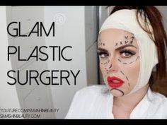 a woman with makeup on her face and the words glam plastic surgery