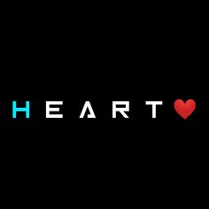 the word heart on a black background with a red heart in the middle and blue letters below it