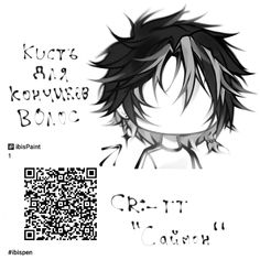 an anime character with long hair and black eyes, has a qr code on it