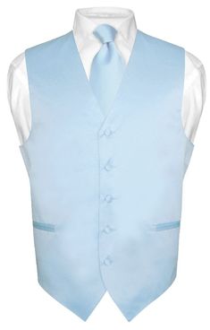 a light blue vest with white shirt and tie