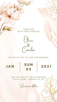 Free Canva Template - Wedding Invitation Story with Cherry Blossom Watercolor Design Wedding Evite, Digital Invitations Wedding, Free Wedding Invitations, Glitter Balloons, Digital Wedding Invitations