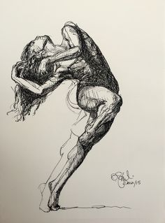 a black and white drawing of two people hugging each other on a sheet of paper