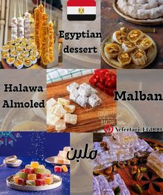 several different types of food are shown in this collage, including desserts and sweets