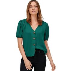 Ellos Women's Contrast Button-Front Blouse Shirt.Modern minimalism at its best, this tortoise button blouse is the hottest trend this season. Boxy silhouetteV-necklineBlouson sleeves with shirring & elastic hemButton frontApprox. 26" hits mid-hipRayon TwillMachine wash cold. Imported.. ABOUT THE BRAND: Ellos believes in modern and effortless dressing for plus size clothing for women. Our clothes are for every part of your life, letting you be you. Designed in Sweden, each piece reflects the Scan Scandinavian Lifestyle, Tie Sleeve Blouse, Silk T Shirt, Button Blouse, Oversized Tunic, Modern Minimalism, Plus Size Clothing For Women, Blouse Online, Blouse Shirt