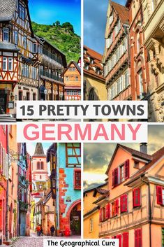 several different buildings with red shutters and the words, 15 pretty towns in germany