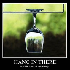 a wine glass hanging in there with the caption hang in there