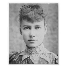 an old black and white photo of a young woman wearing a collared dress with lace