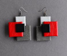 Artistic Earrings, Geometric Composition, Diy Leather Earrings, Rectangle Necklace, Unusual Necklace, Contemporary Necklace, Contemporary Earrings, Art Earrings, Statement Drop Earrings