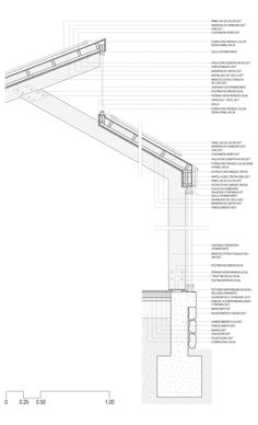 an architectural drawing shows the details of a beam that is attached to a building's roof