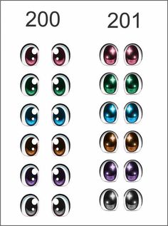 an image of different colored eyes with the number 20 on each eyelide, and two