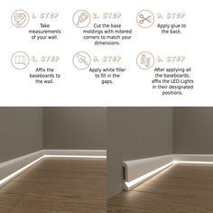 the instructions for how to install an led strip in a room with wood flooring