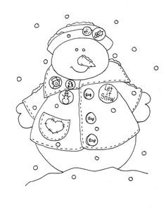 a black and white drawing of a snowman with buttons on it's chest