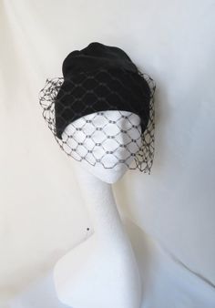 Black Wool Beanie Hat with a Veil Hat Veil, Veil Hat, Veil Black, Merry Widow, Jil Sanders, Veiled Hats