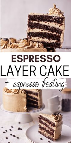 a slice of espresso layer cake on a plate