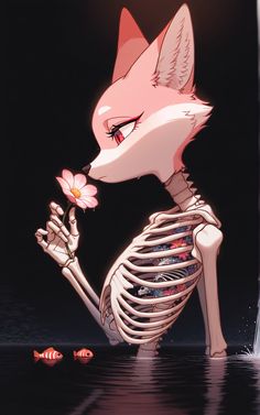 a skeleton with a flower in it's hand