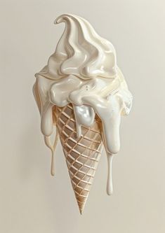 an ice cream cone with white icing is hanging from a hook on the wall