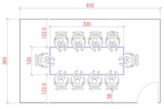 an image of a drawing of a table and chairs with measurements for each seat in the room