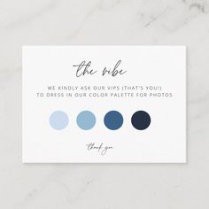 a business card with the words, the tribe and four color palettes on it