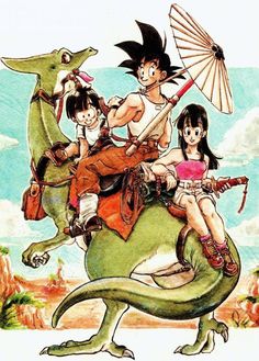 an image of children riding on the back of a dragon with two adults and one child