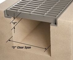 a grate is attached to the side of a concrete structure with measurements for it