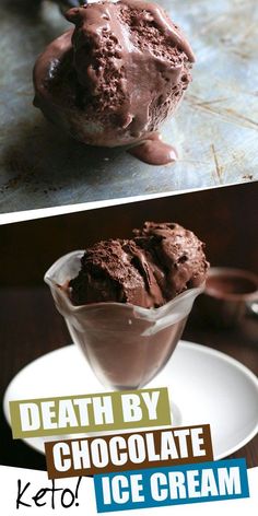 two pictures with ice cream and chocolate in them