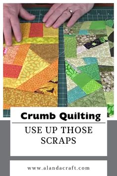 someone is cutting up some scraps to make a quilt block with the words crumb quilt