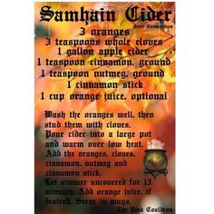 Samhain | Samhain Cider Samhain Recipes, Samhain Traditions, Wicca Recipes, Samhain Halloween, Kitchen Witchery, Wiccan Spells, Beltane, Season Of The Witch