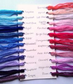 there are many different colors of thread on this page, and each is labeled with their own name