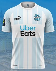 an image of a soccer jersey with the word uber eats on it in black and white